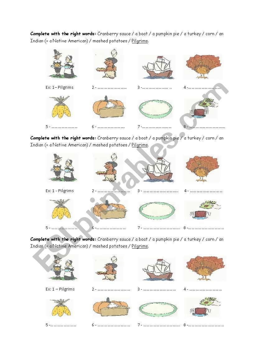 Thanksgiving vocabulary worksheet 