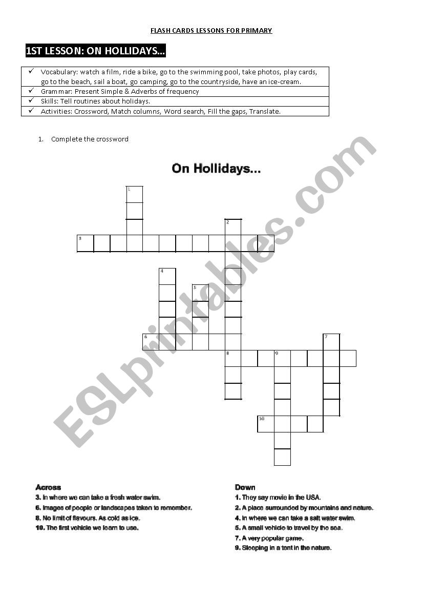 Things to do on hollydays worksheet