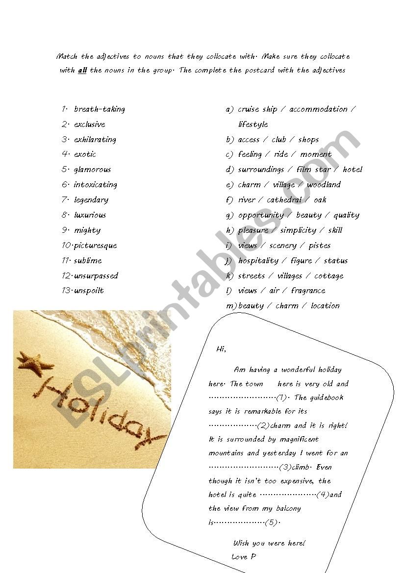 Holiday collocations worksheet