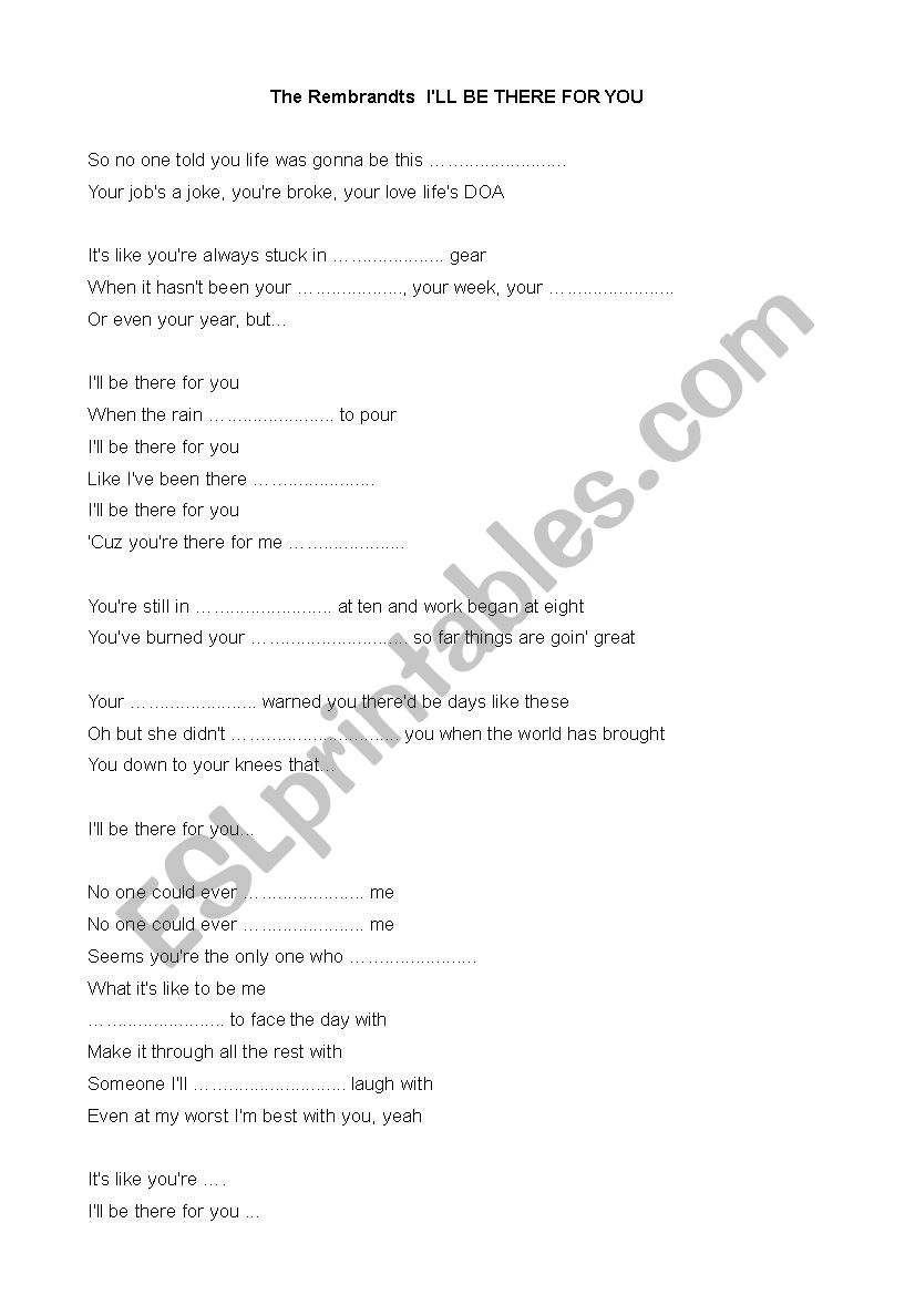 Ill be there for you  worksheet