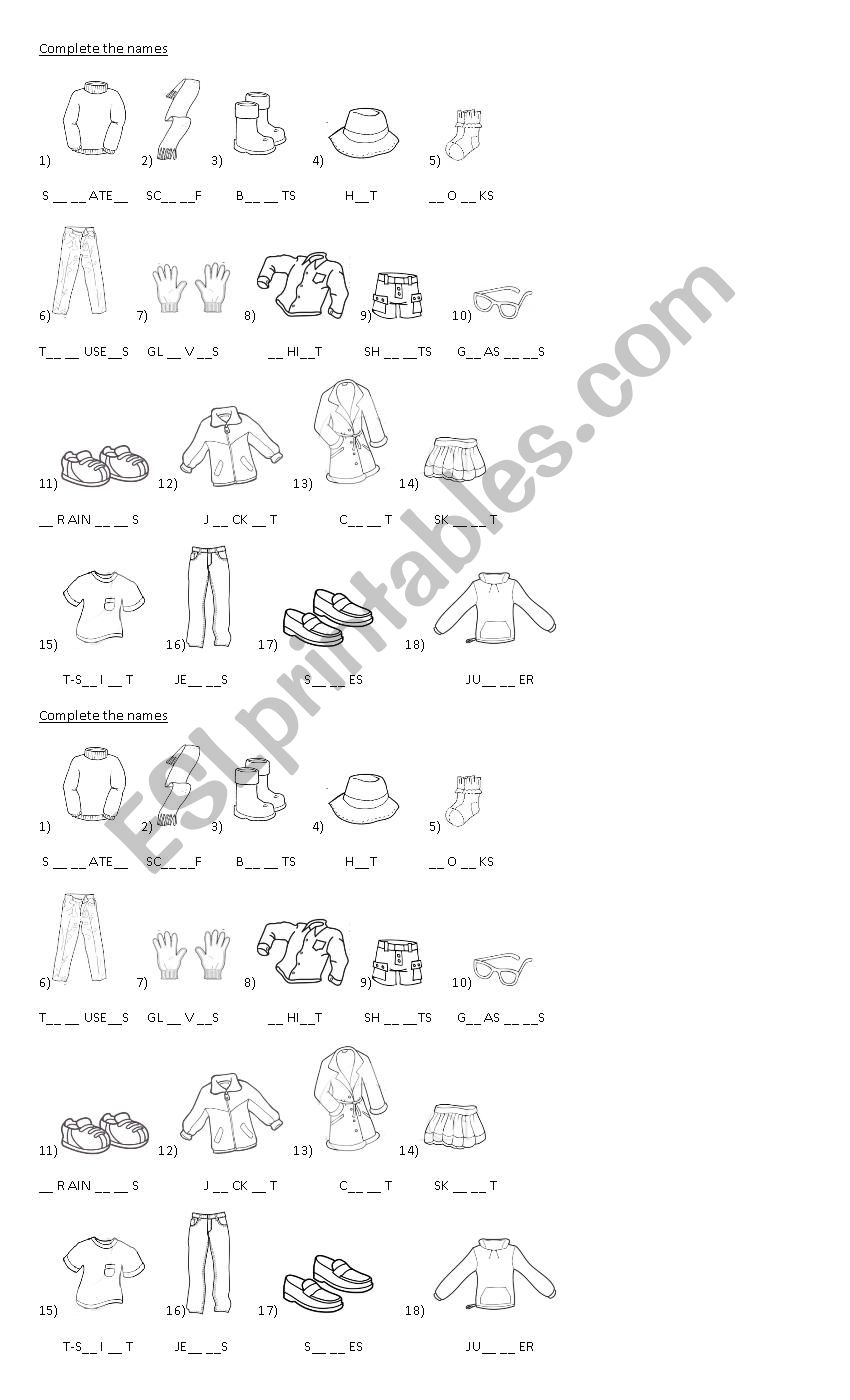 Clothes worksheet