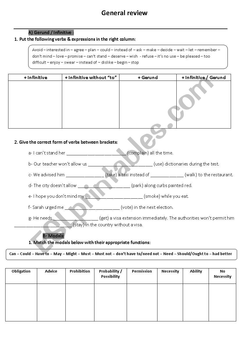 2nd Bac General Review worksheet