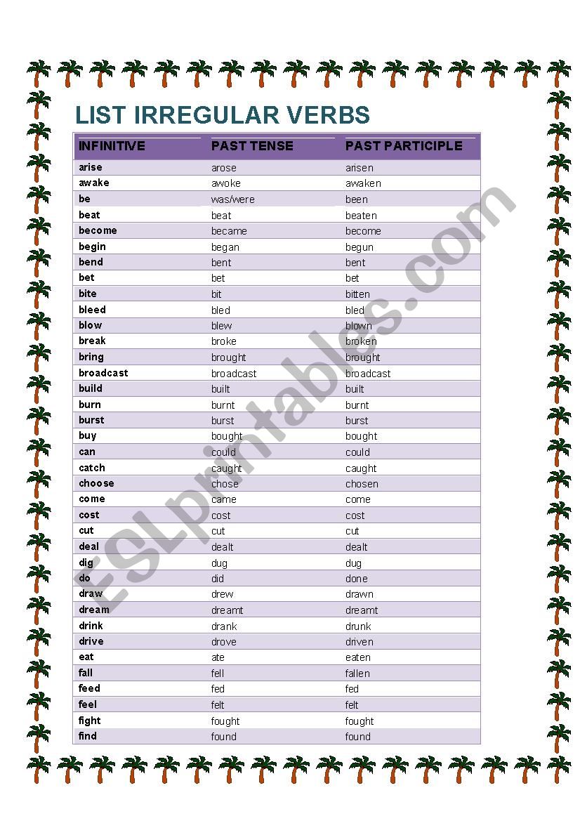 LIST REGULAR VERBS AND IRREGULAR VERBS