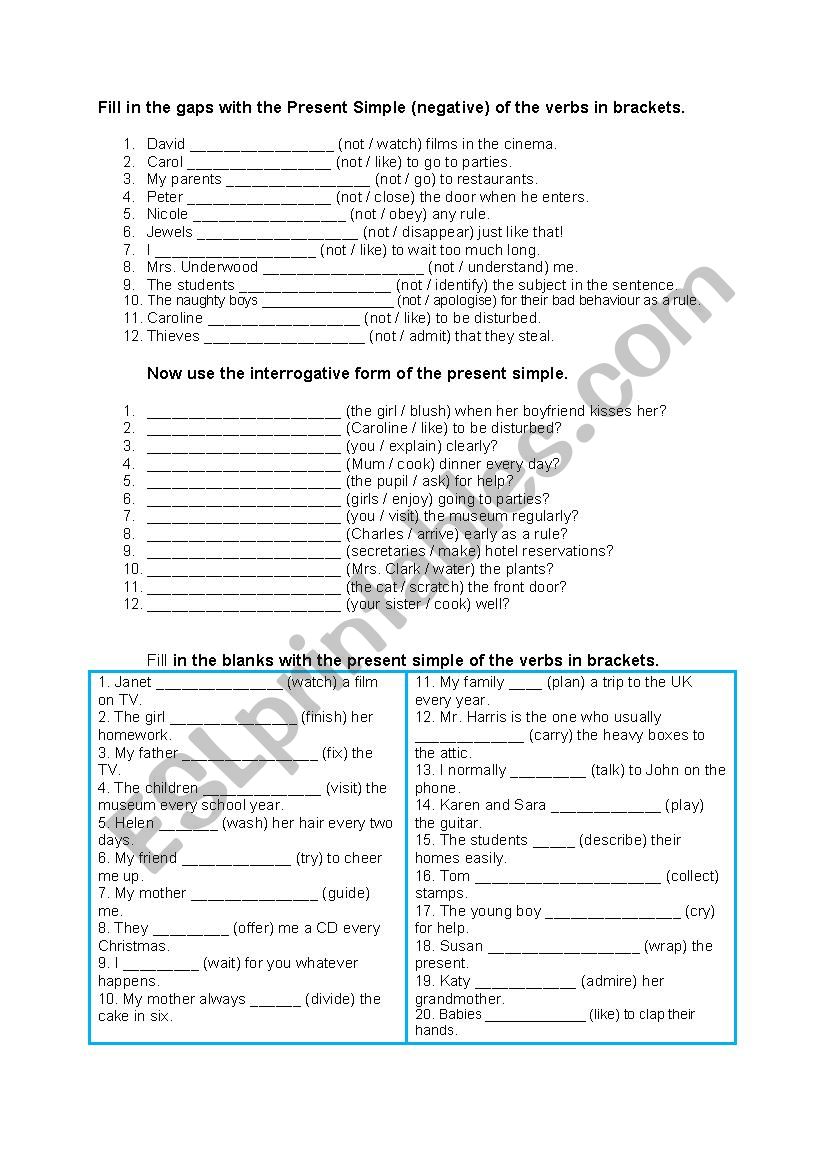 Exercises in Present Simple Tense