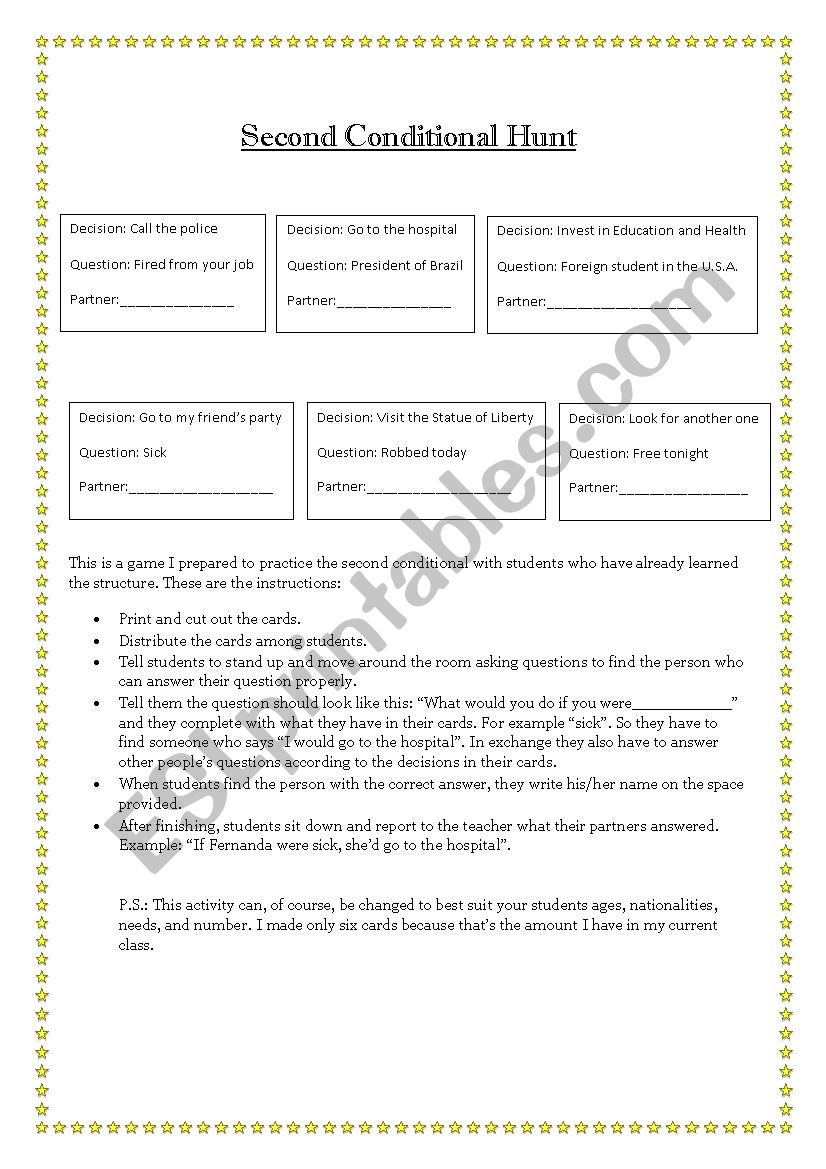Second Conditional Hunt worksheet