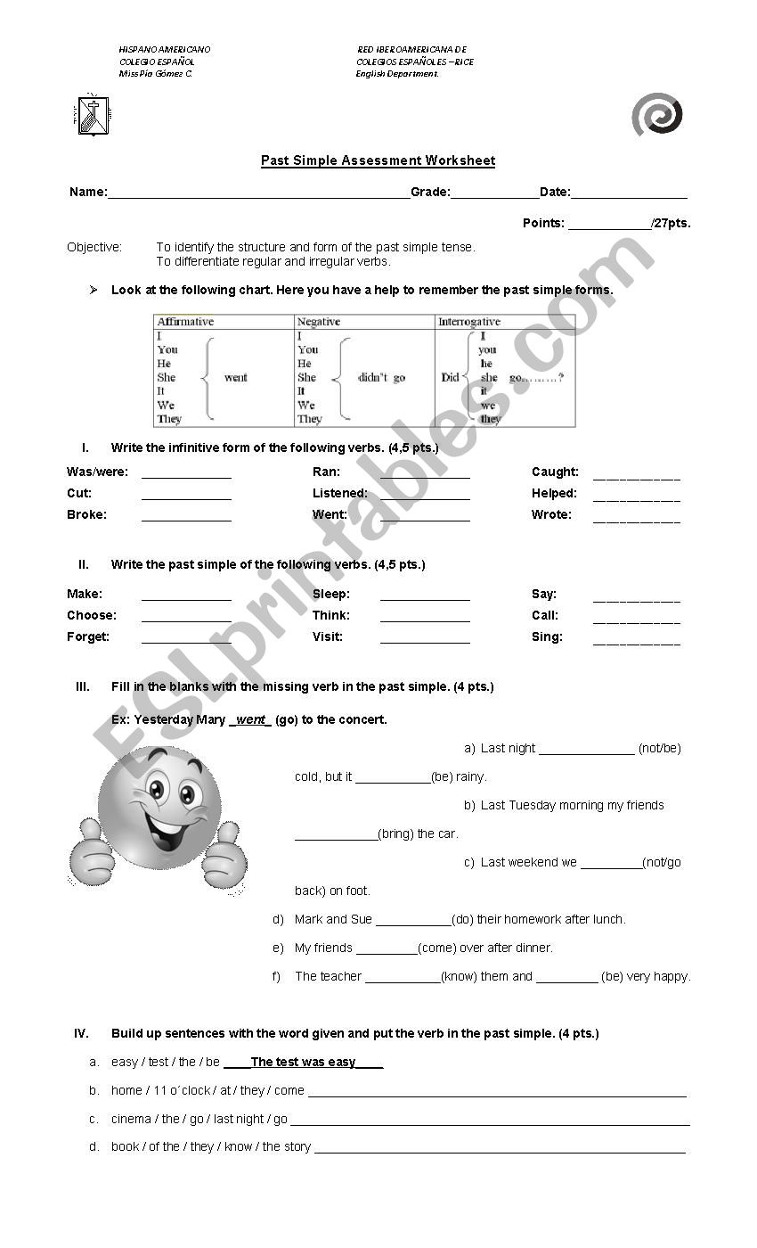 Past simple exercises and Assessment