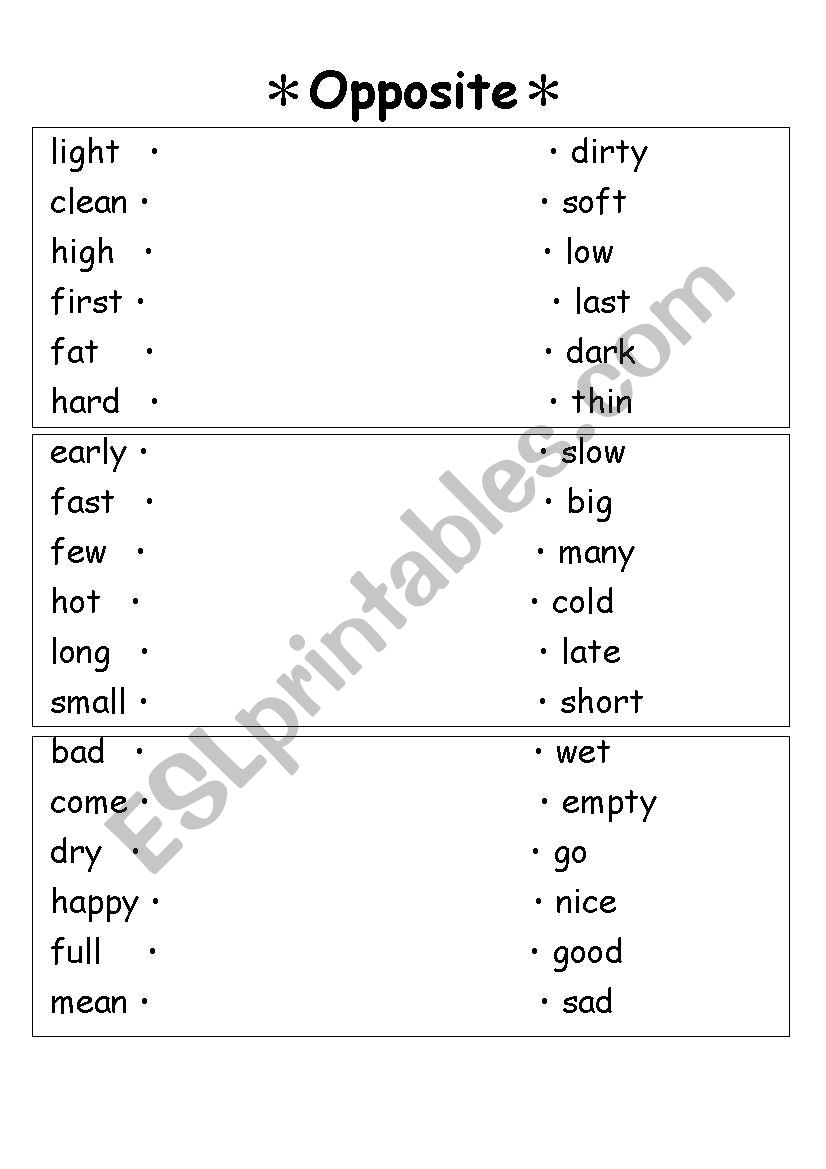 Opposite worksheet