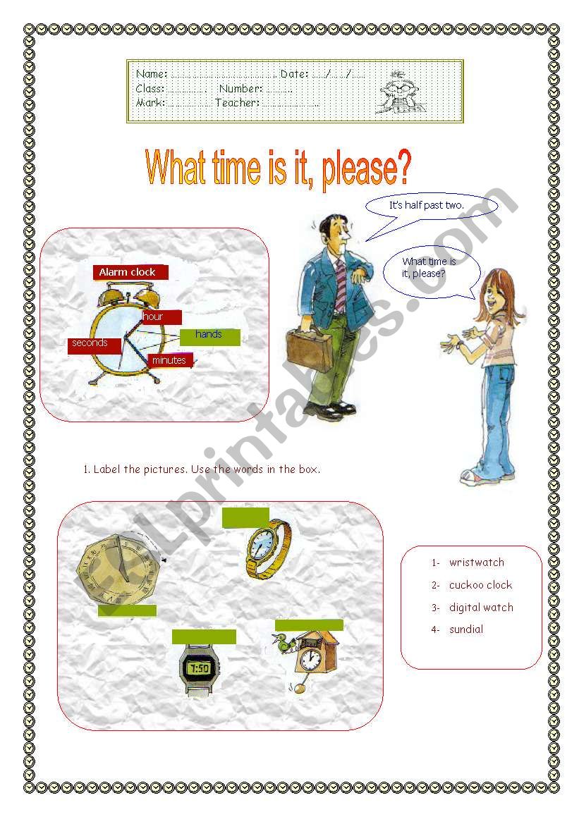 What time is it, please? worksheet