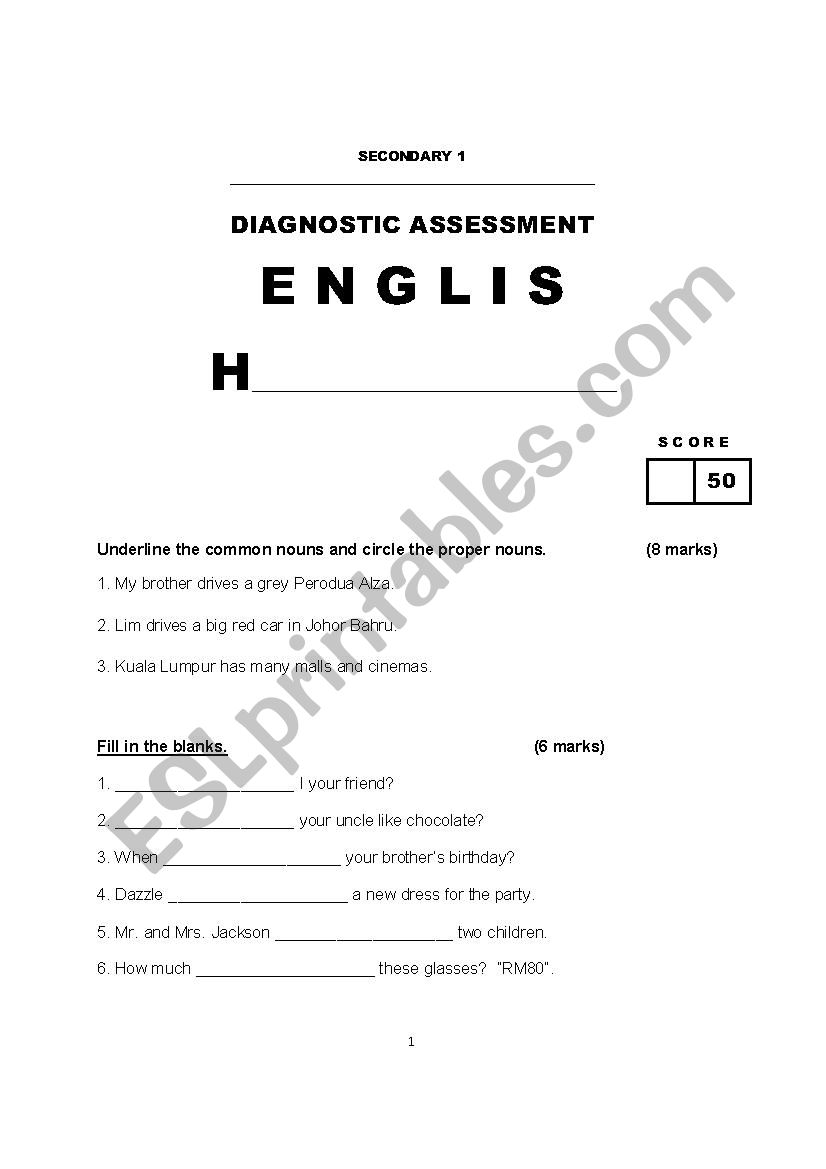 Secondary / Grade 7 Diagnostic Assessment