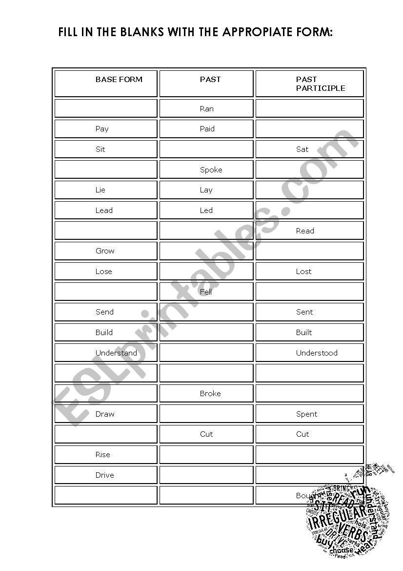 IRREGULAR VERBS worksheet