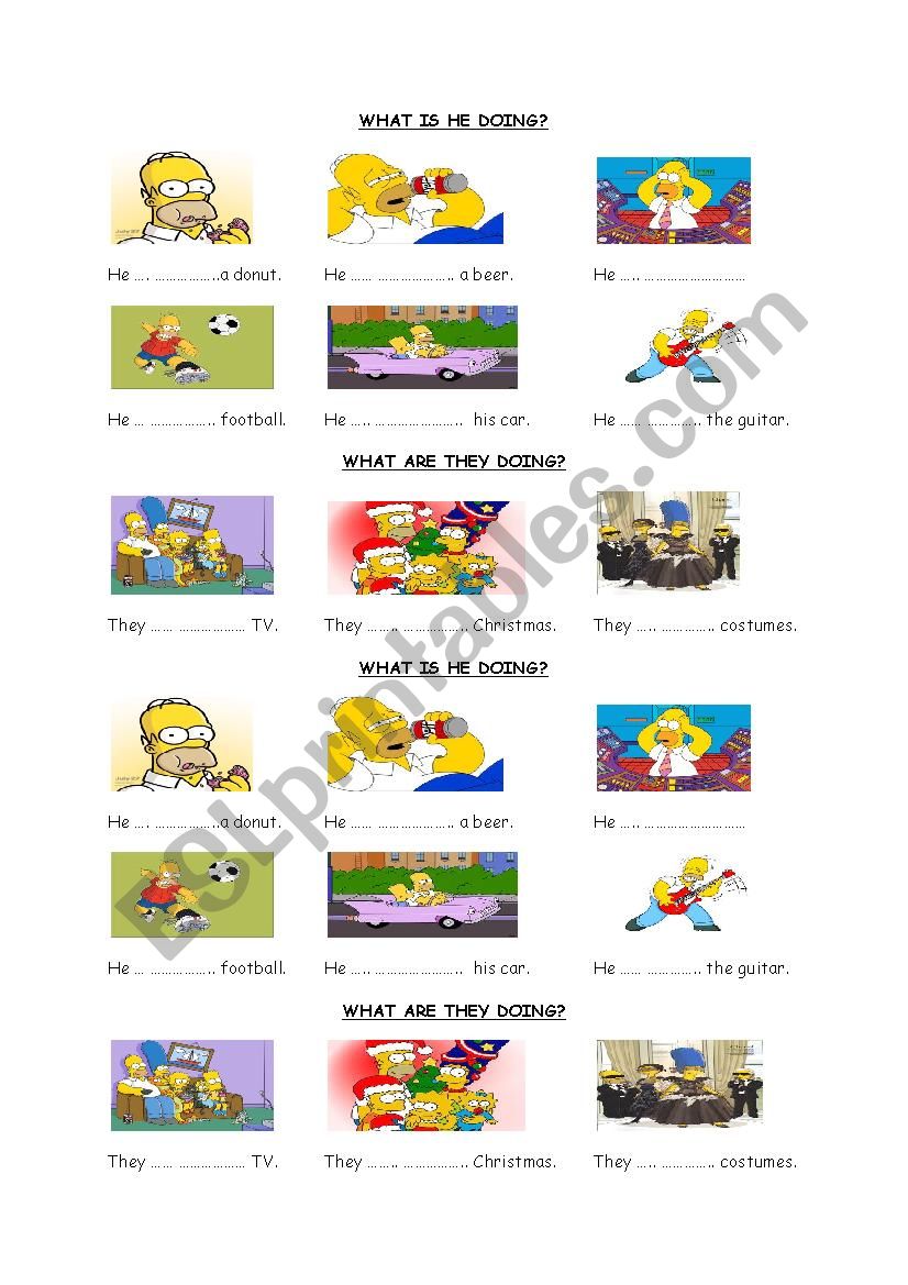 Present continuous worksheet - the Simpsons 