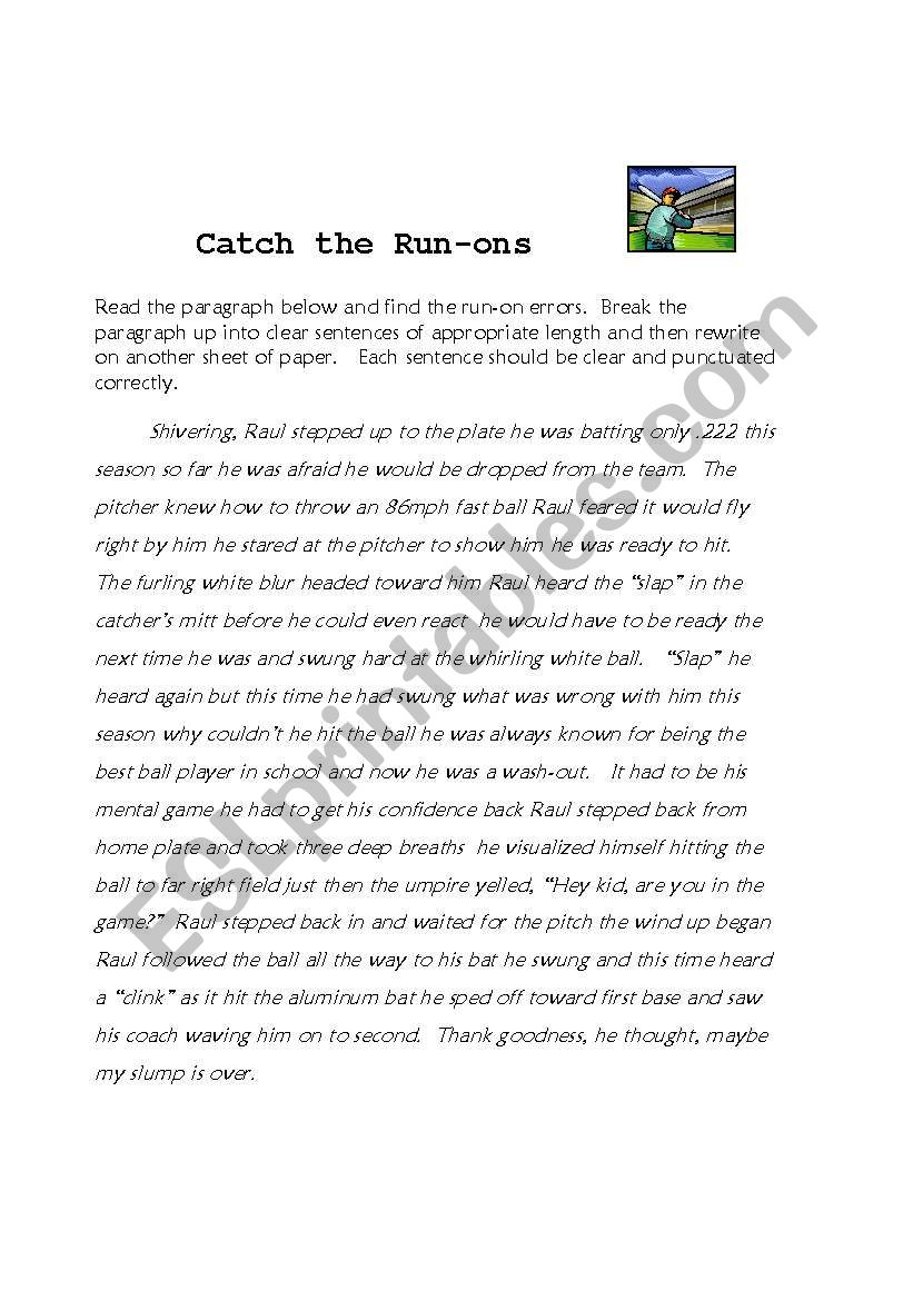 Catch the Run-ons worksheet