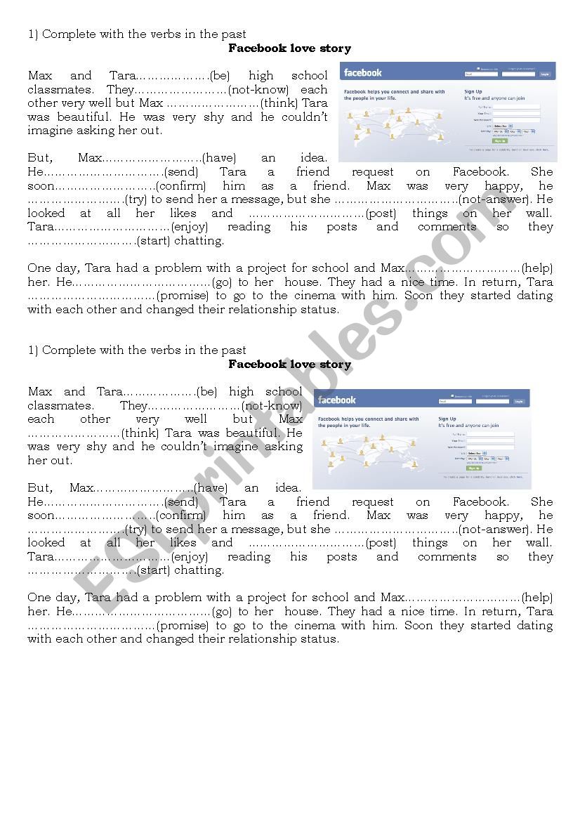 Facebook love story_past regular and irregular verbs