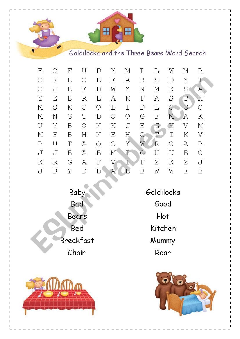 Goldilocks and the Three Bears word search