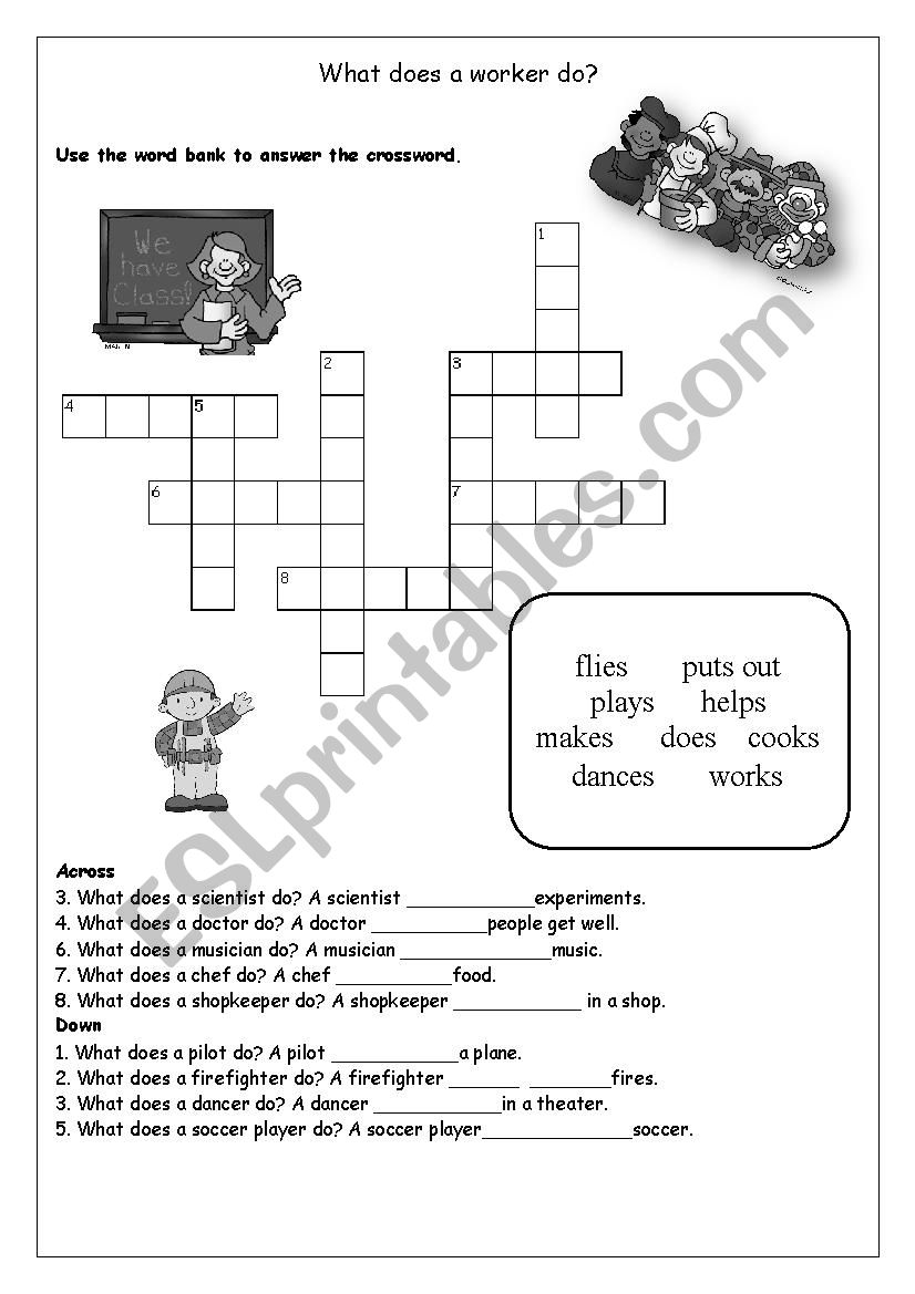 Jobs Crossword - What does a worker do?