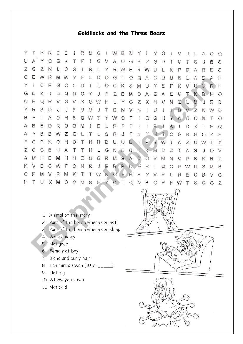 Goldilocks and the Three Bears word search 2