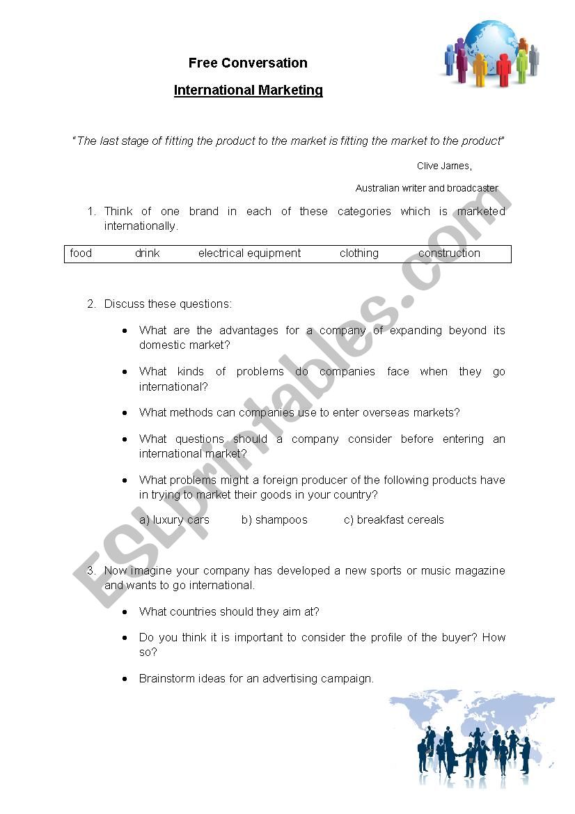 International Marketing worksheet