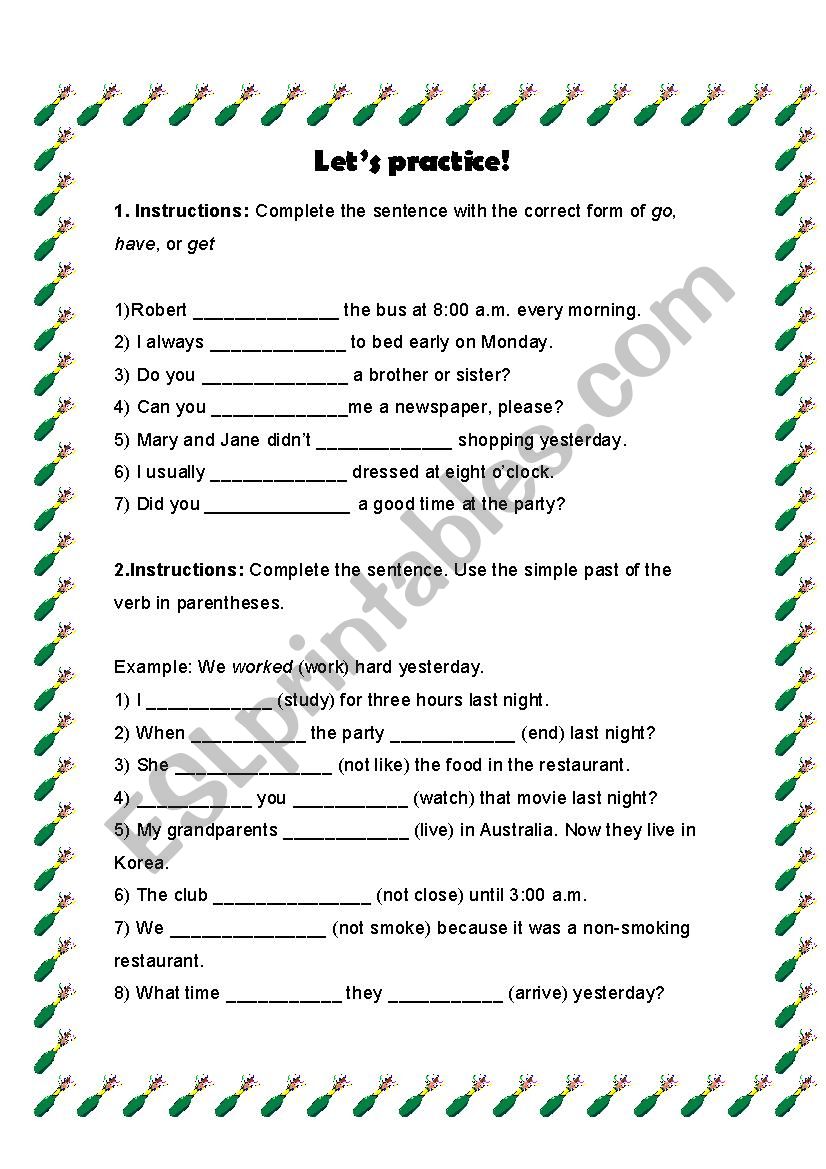 go/have/get worksheet