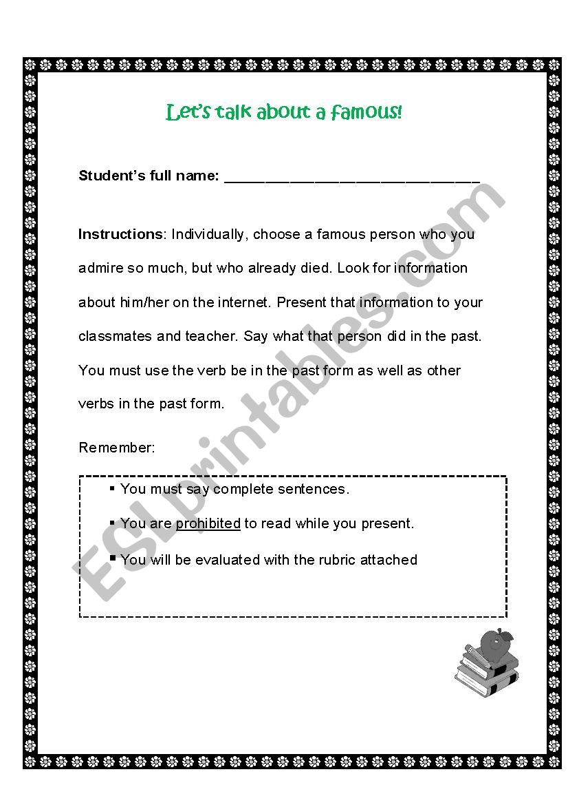 Lets talk about a famous! worksheet