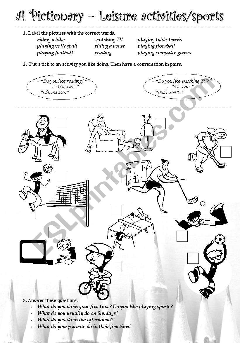 A Pictionary - leisure Activities / Sports