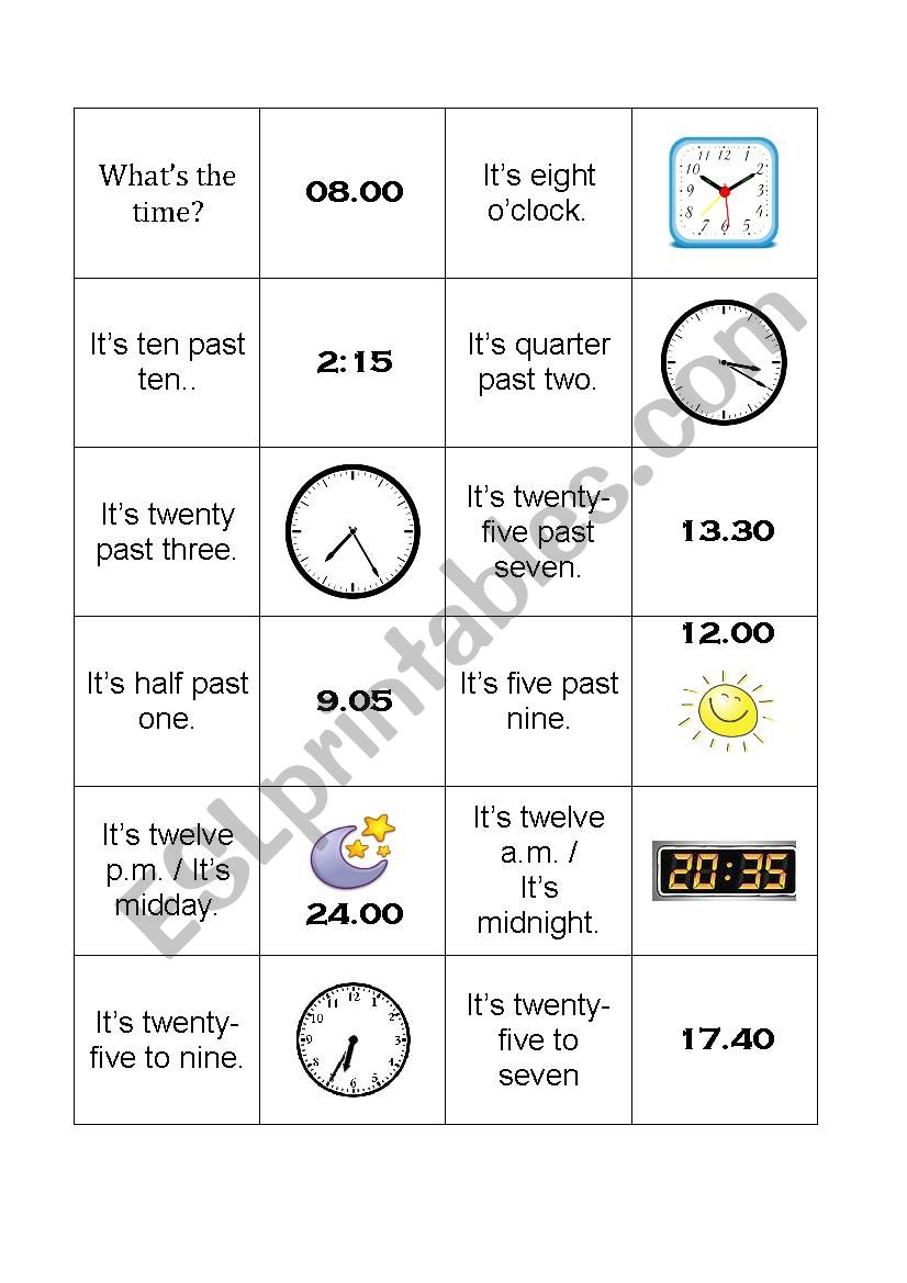 British time - domino worksheet