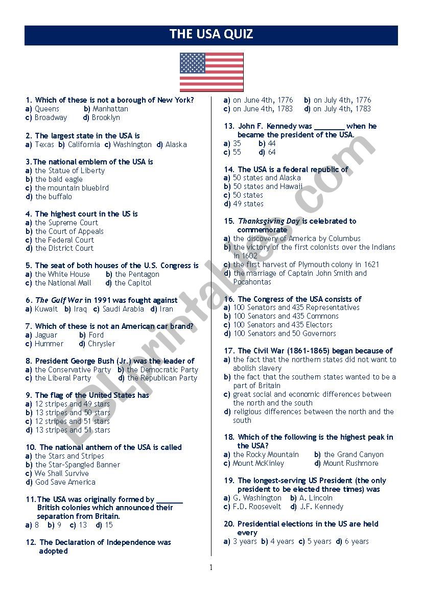 THE USA QUIZ worksheet