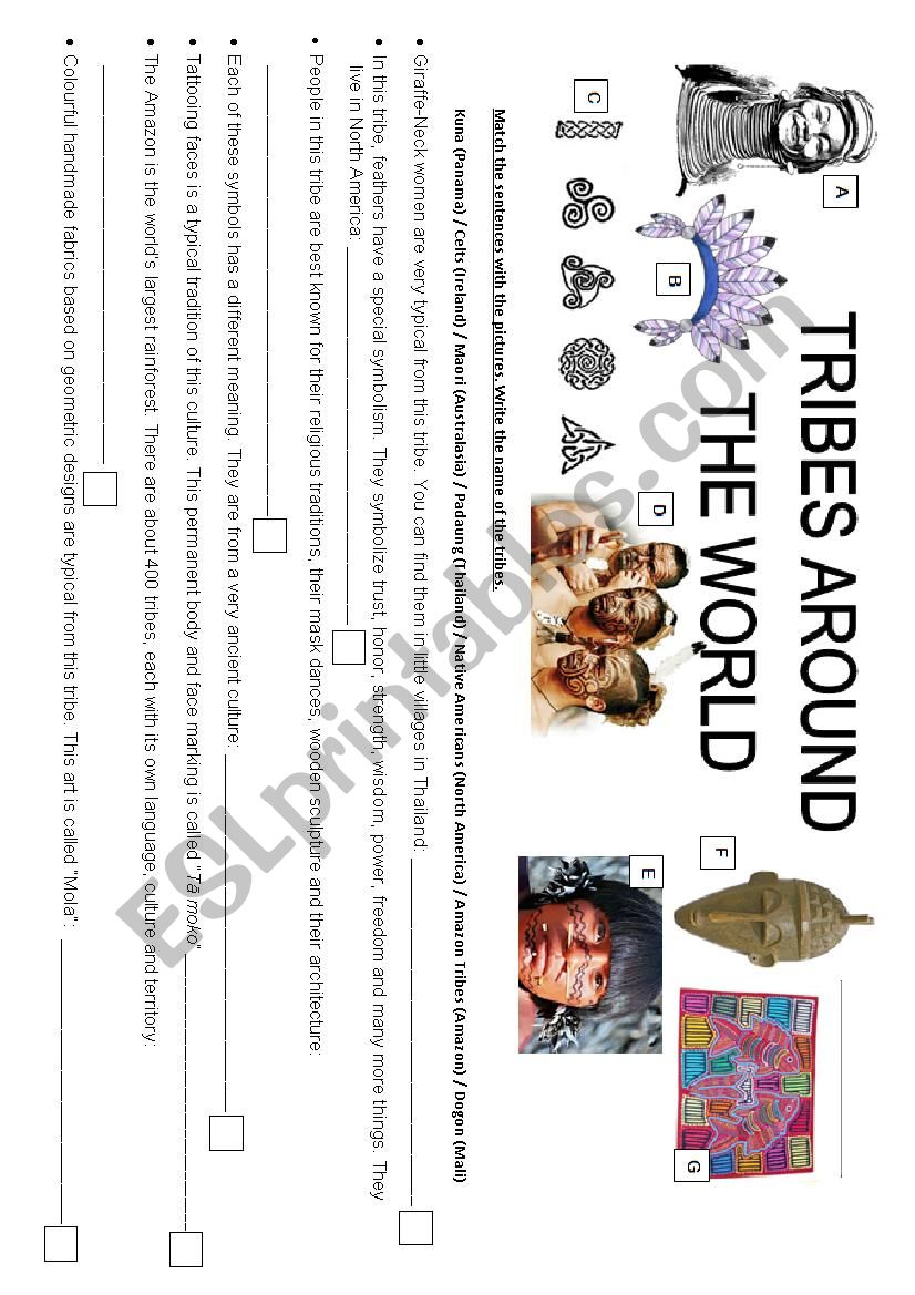 TRIBES AROUND THE WORLD worksheet