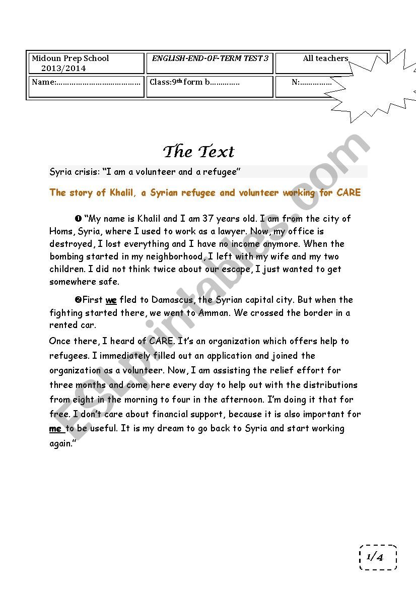 End of term test n3 9th Level worksheet