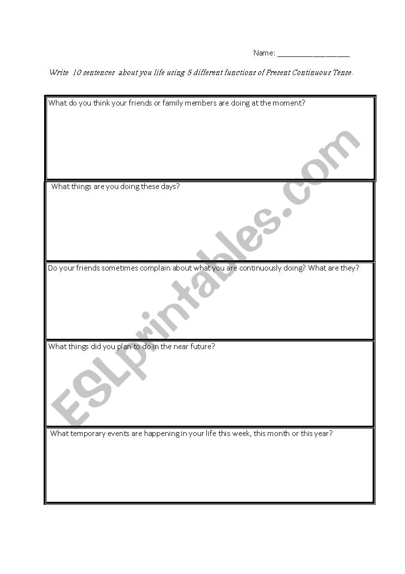 Present Continuopus Tense worksheet