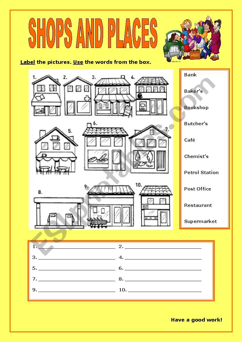 Shops and Places:1 worksheet