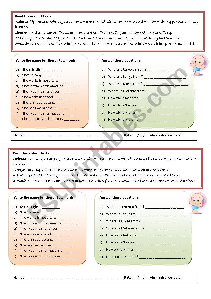 Reading comprehension worksheet