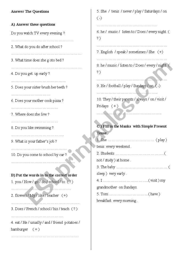 present simple worksheet