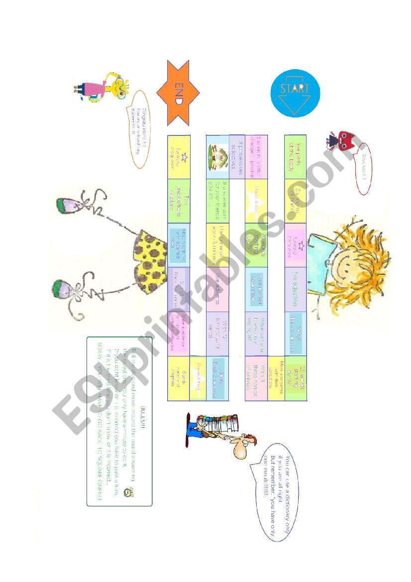 board game worksheet