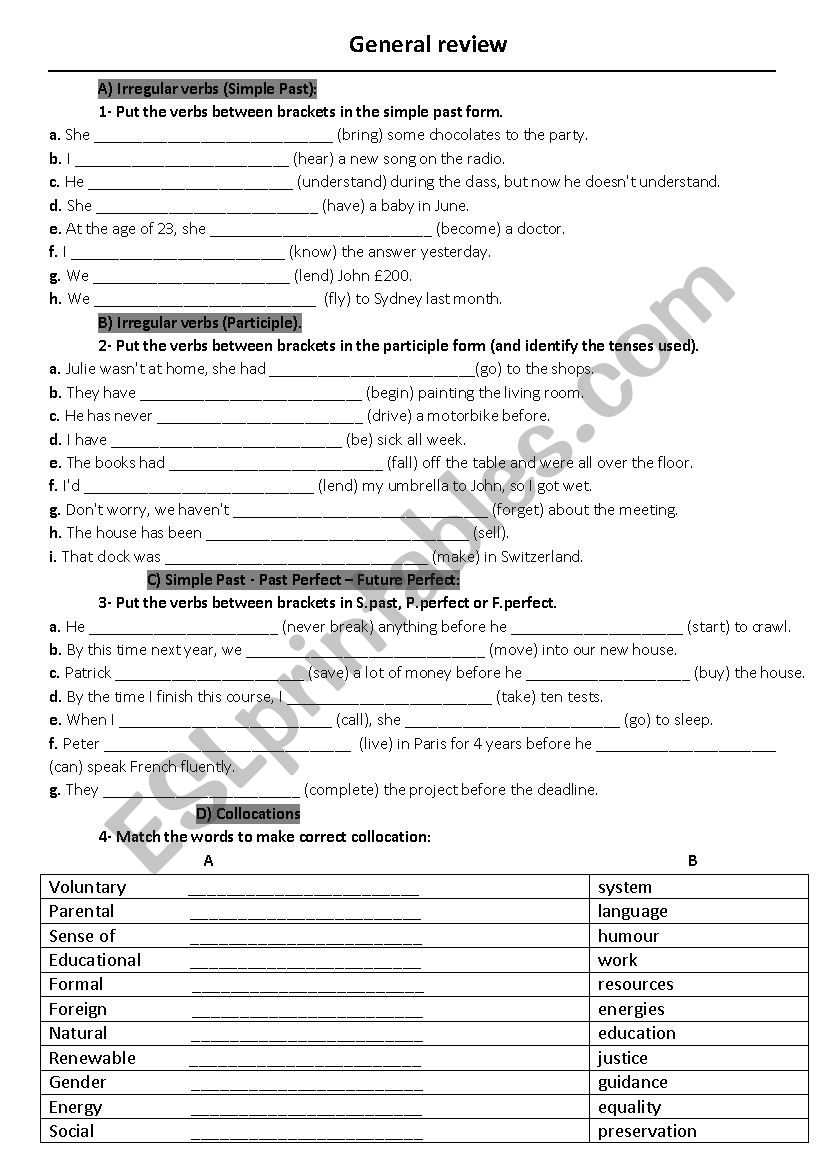 2nd Bac General Review 2 worksheet