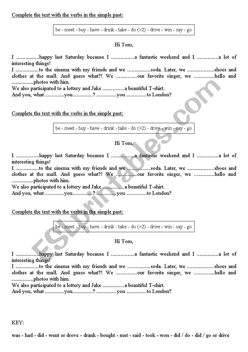 IRREGULAR VERBS PRACTISE worksheet