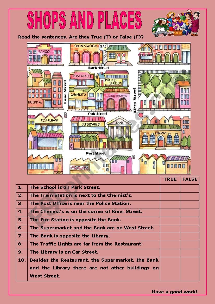 Shops and Places:3 worksheet