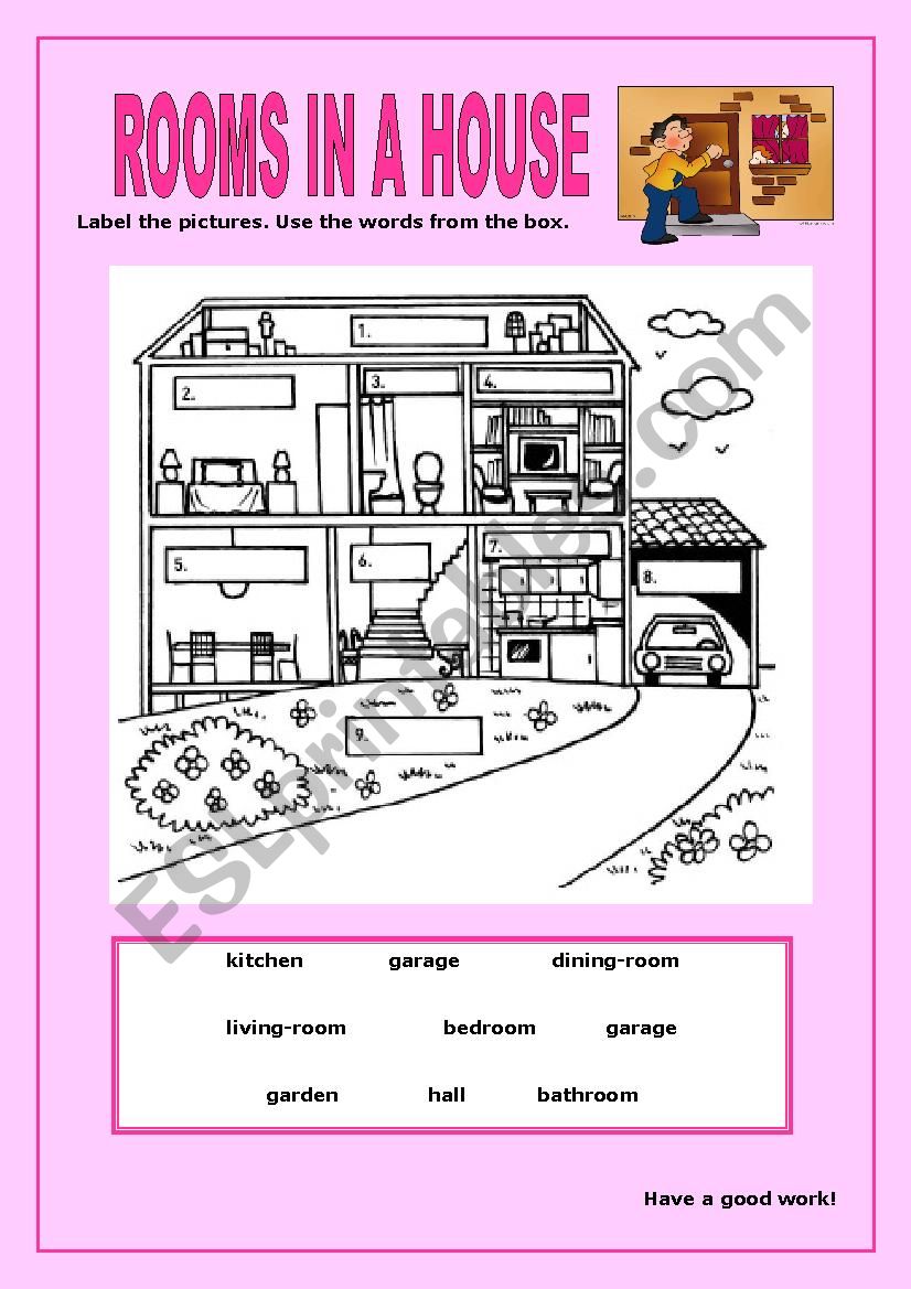 Rooms in a house:1 worksheet