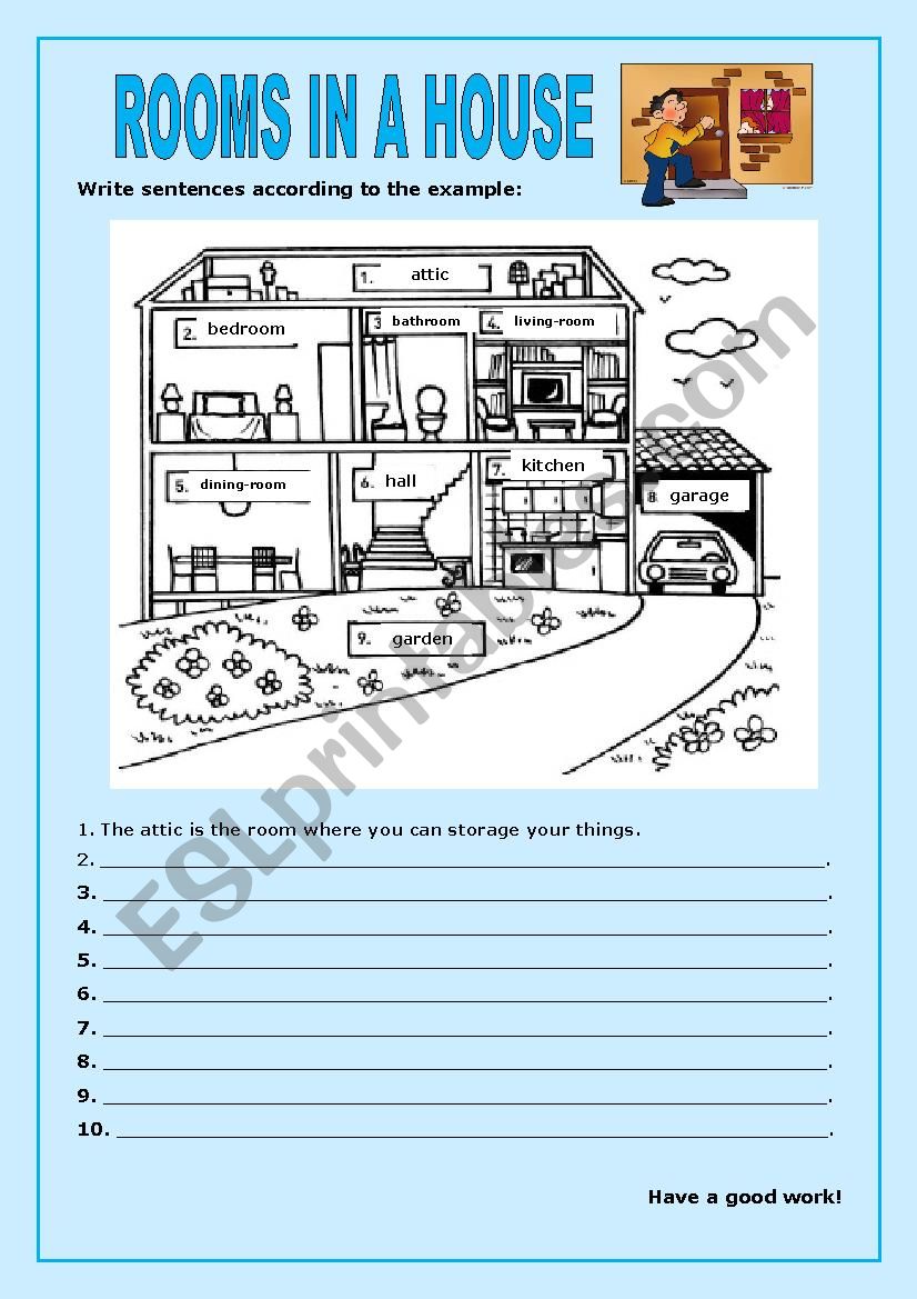 Rooms in a house:2 worksheet