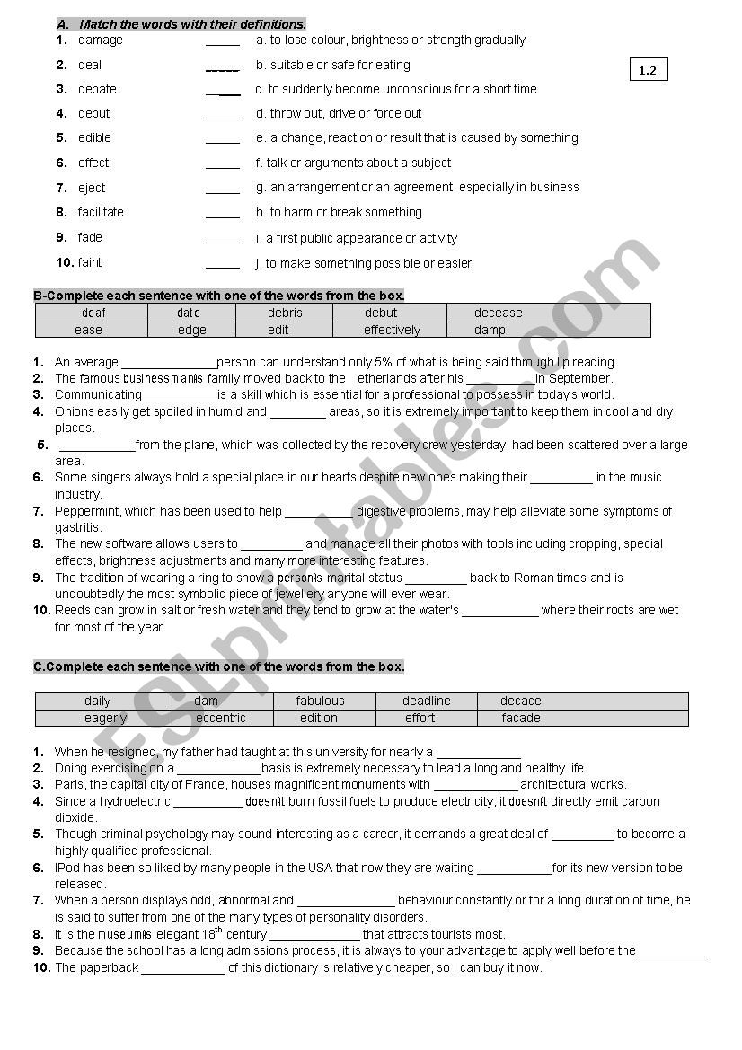 PET,IELTS,FCE VOCABULARY 1.2 worksheet