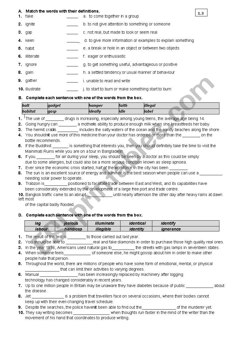 FCE VOCABULARY 1.3 worksheet