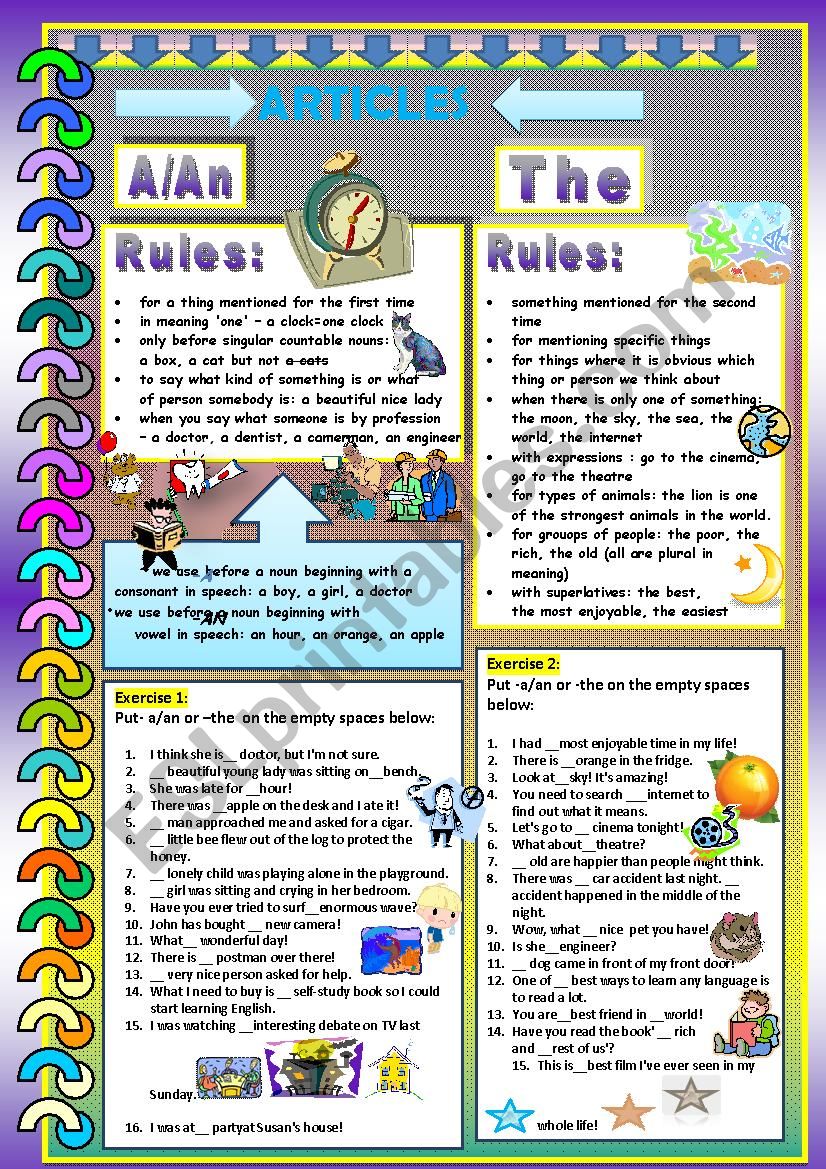 Articles-a/an and the worksheet