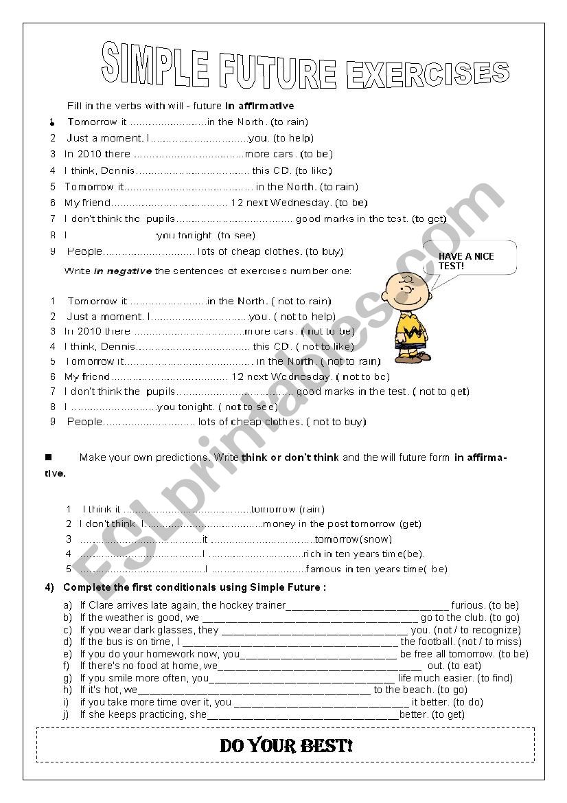 Simple Future Tense exercises worksheet