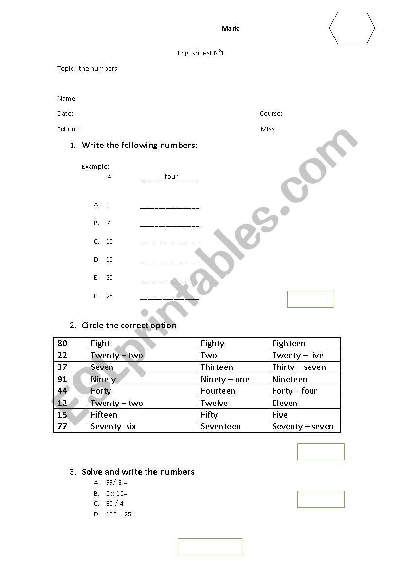 The Numbers 1-99  worksheet