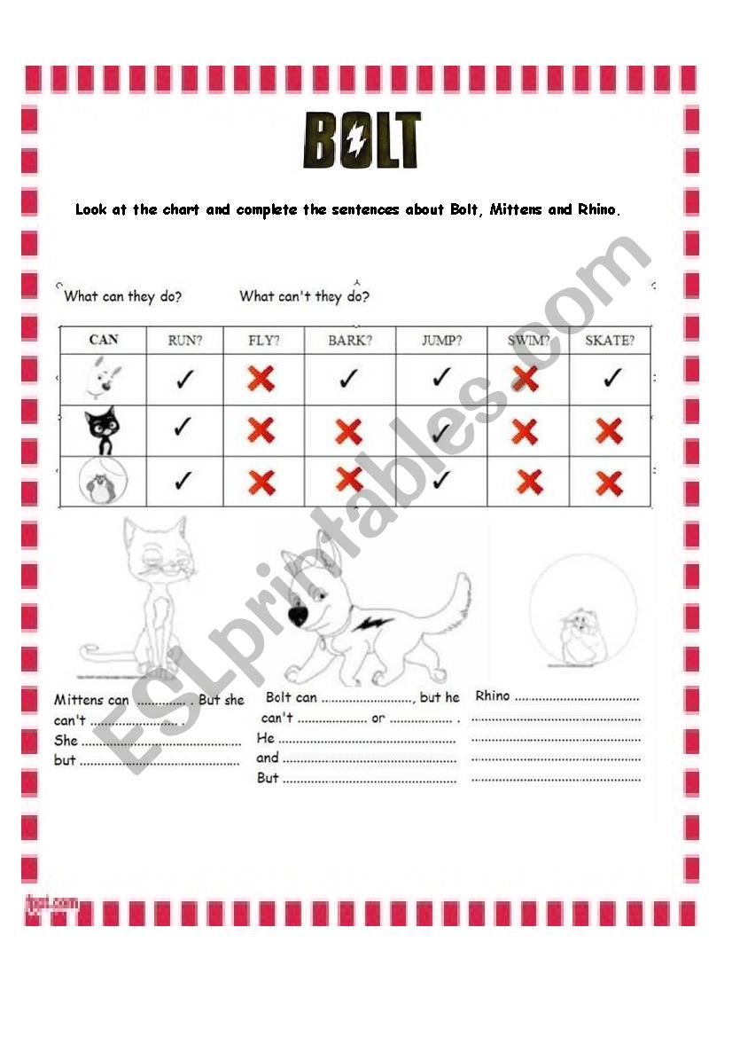 BOLT - Can/cant worksheet worksheet