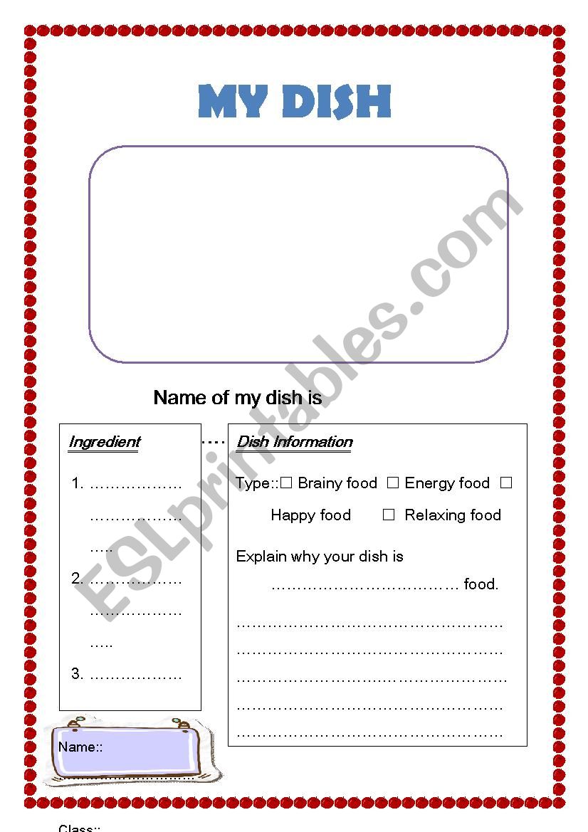 Creating New Dish worksheet