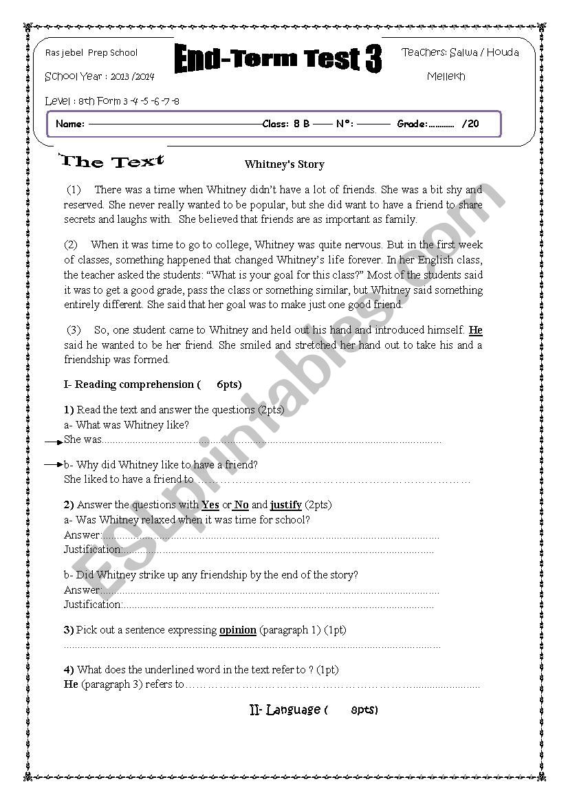 8th end term 3 worksheet