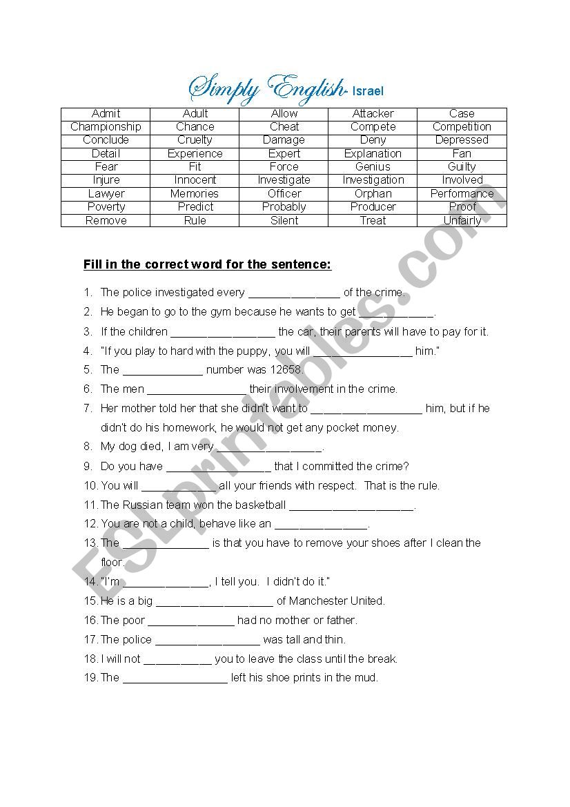 Vocabulary for 8th grade worksheet