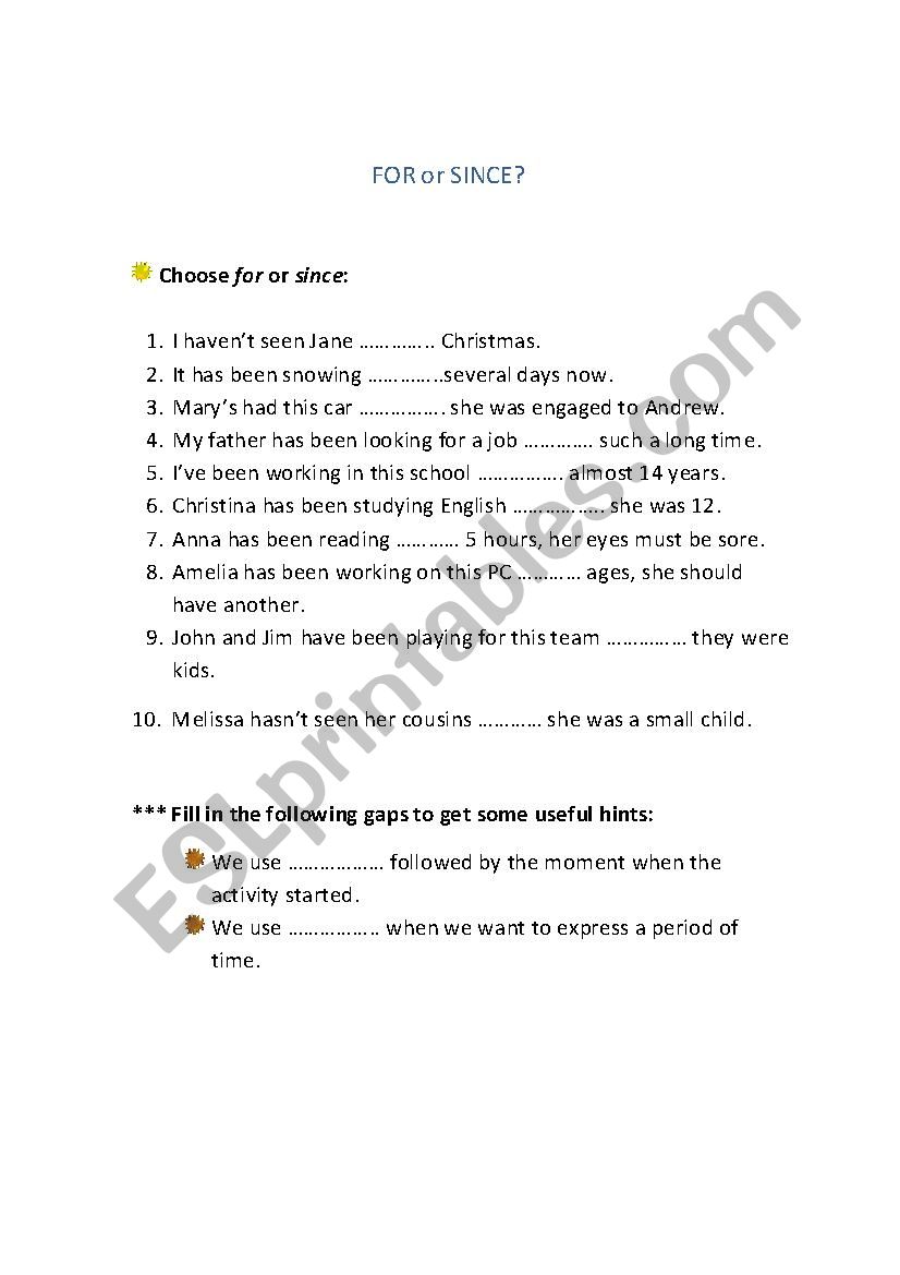 For or Since - Present Perfect Tense