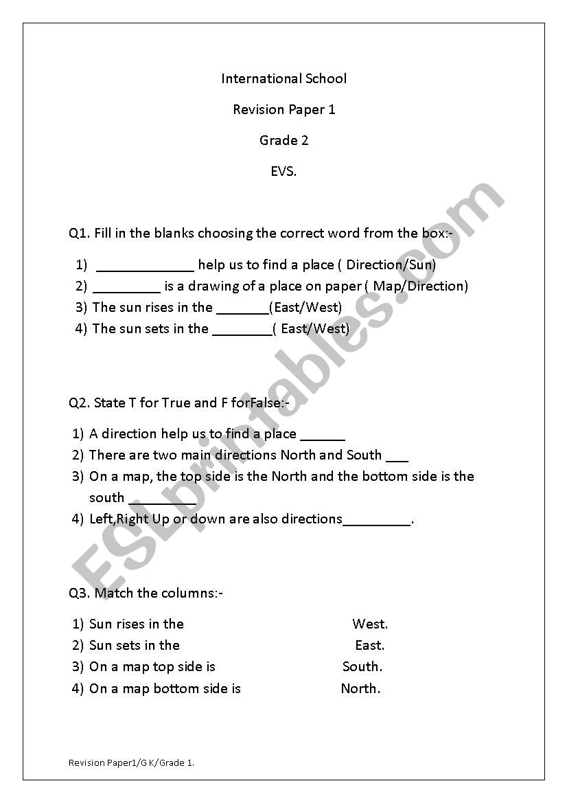 EVS Grade 2 Worksheet worksheet