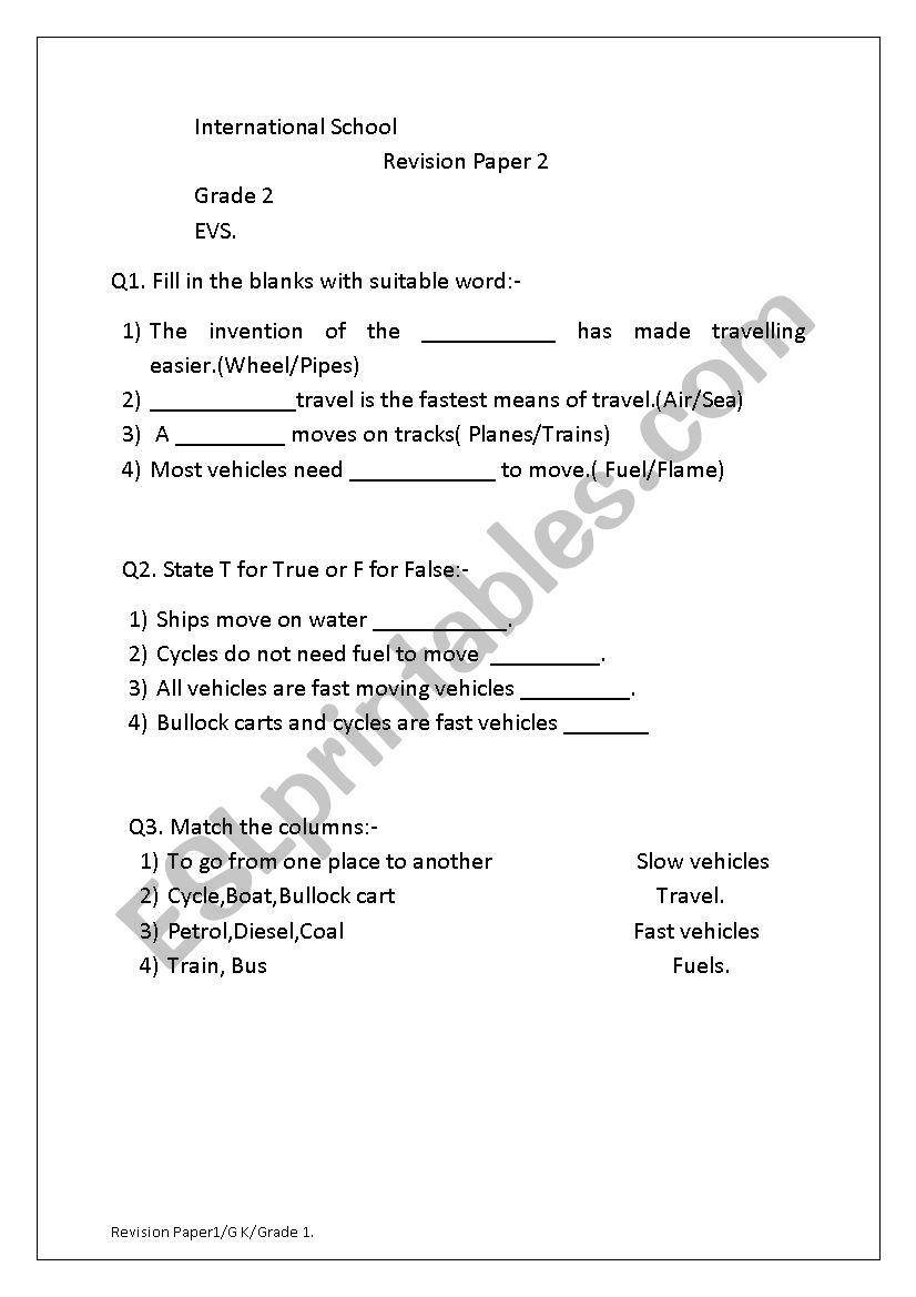 Evs Grade 2 Worksheet Esl Worksheet By Roshan2014